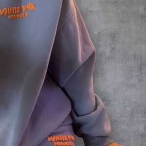 White Fox Purple Sweatshirt with Orange Logo Shorts Sweatsuit